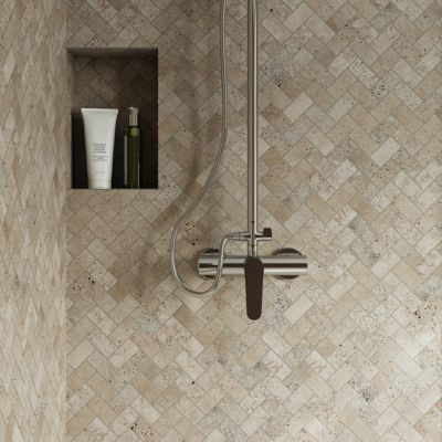 Mosaïque sol et mur en travertin motif chevron L.31 x l.30,5 cm x ép.8 mm, Travertino