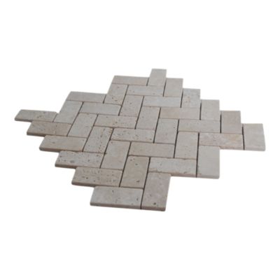 Mosaïque sol et mur en travertin motif chevron L.31 x l.30,5 cm x ép.8 mm, Travertino