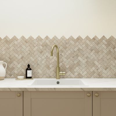Mosaïque sol et mur en travertin motif chevron L.31 x l.30,5 cm x ép.8 mm, Travertino