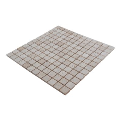 Mosaïque sol et mur en travertin petits carrés L.30,5 x l.30,5 cm x ép.8 mm, Travertino