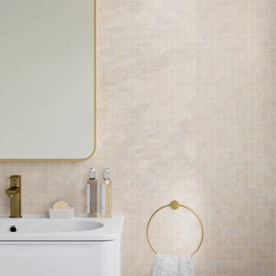Mosaïque sol et mur en travertin petits carrés L.30,5 x l.30,5 cm x ép.8 mm, Travertino