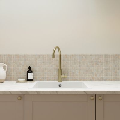 Mosaïque sol et mur en travertin petits carrés L.30,5 x l.30,5 cm x ép.8 mm, Travertino