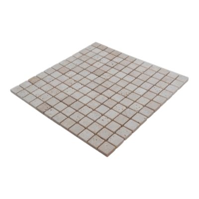 Mosaïque sol et mur en travertin petits carrés L.30,5 x l.30,5 cm x ép.8 mm, Travertino