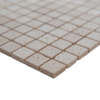 Mosaïque sol et mur en travertin petits carrés L.30,5 x l.30,5 cm x ép.8 mm, Travertino