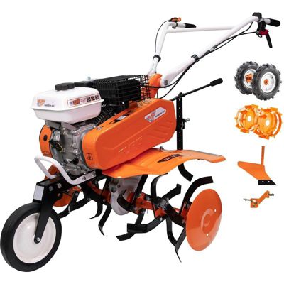 Motobineuse thermique RURIS 7000FR ACC2, 7 CV, 212 cc, largeur 780-870 mm, roues caoutchouc et metalliques, butteur, charrue