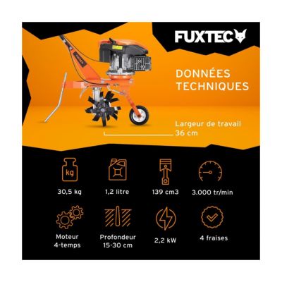 Motoculteur thermique - FUXTEC FX-AF1139 - 139cm3 motobineuse largeur 36cm