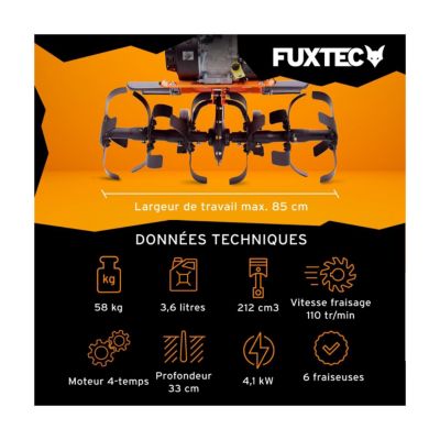 Motoculteur thermique - FUXTEC FX-AF1212 - 212cm3 motobineuse largeur 85cm