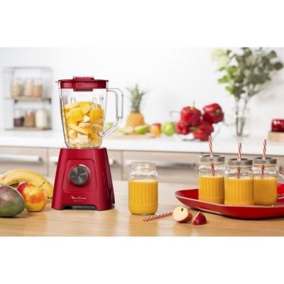 Moulinex Blender électrique, Mixeur, 600 W, Bo1,25 L, 5 programmes, 4 lames amovibles, Smoothies,