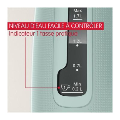 MOULINEX Bouilloire électrique 1.7 L, Indicateur 1 tasse, Filtre anticalcaire, Arret auto, Boule a thé incluse, Morning BY2M1310