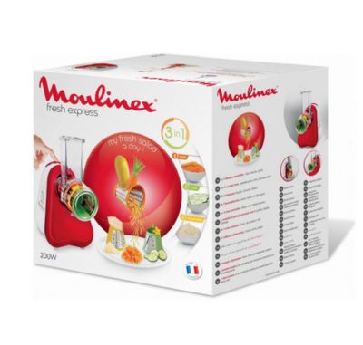 MOULINEX Découpe-légumes électrique, Râpe 3-en-1, Systeme de cônes couleur, Large goulotte, Fresh Express DJ753510