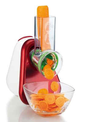 MOULINEX Découpe-légumes électrique, Râpe 3-en-1, Systeme de cônes couleur, Large goulotte, Fresh Express DJ753510