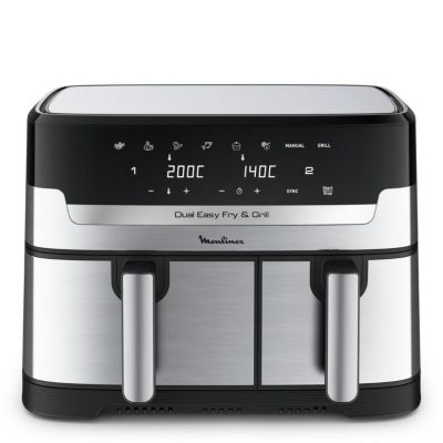 Moulinex Dual Easy Fry & Grill Inox, air fryer & gril, 2 tiroirs, EZ905D20