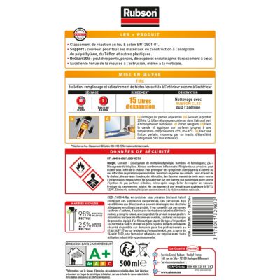 Mousse expansive Rubson Feu B2 aérosol 500ml