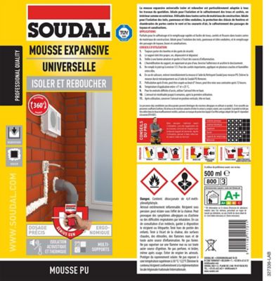 Mousse expansive Soudal Isoler et reboucher 360 500ml