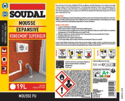 Mousse expansive Soudal jaune rendement supérieur 500ml
