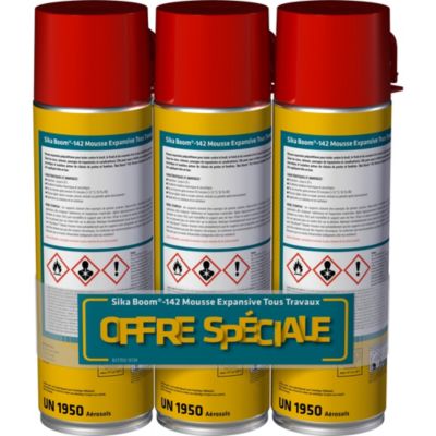 Mousse polyuréthane expansive tous travaux Sika Boom 142 - 500ml vendue par 3 pièces
