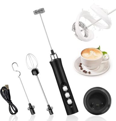 Mousseur à Lait Électrique Rechargeable USB avec Mini Fouet Electrique avec 3 Vitesses Réglable noir