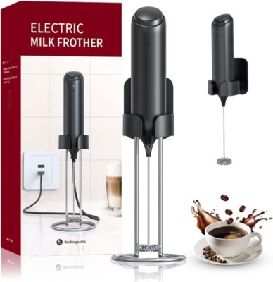 Mousseur à Lait Électrique Rechargeable USB  Avec Support noir