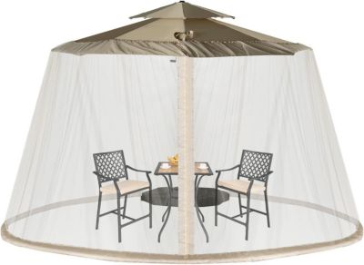 Moustiquaire Parasol et Tonnelle Camping Terrasse 2,43-3m 2 Portes Fermeture Éclair Filet Réglable (Beige)