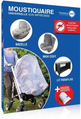 Moustiquaire universelle TRANQUILISAFE pour poussette et lit parapluie - housse de transport offerte