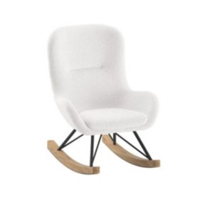 MOUTY - Chaise à Bascule Enfant en Tissu Bouclette Blanc Pieds Bois et Métal