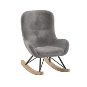 MOUTY - Chaise à Bascule Enfant en Tissu Bouclette Gris Pieds Bois et Métal