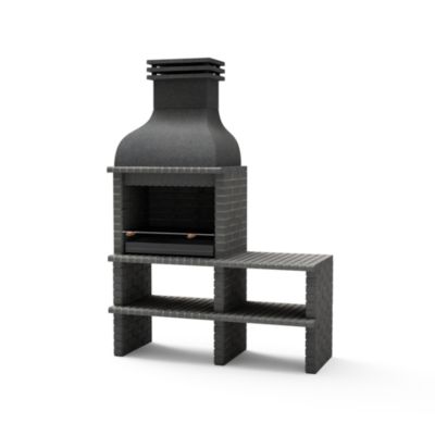 MOVELAR - Barbecue en Béton pour Bois/Charbon BENHADDOU PLUS avec Étagère et Grille (Gris Foncé - 178x70x262 cm)M01032 - Extérieur