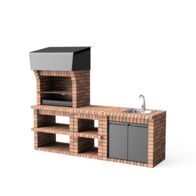 MOVELAR - Barbecue en Béton pour Bois/Charbon PACK 1 VOLTERRA - Cuisine Ext. (Gris/Terre Cuite - 250,5x70x213)M00899 - Extérieur