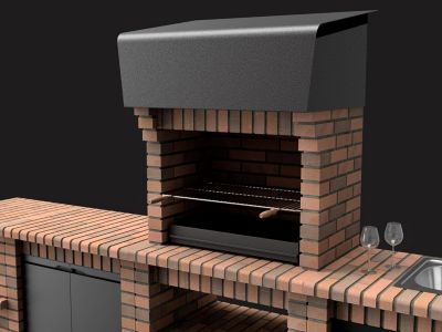 MOVELAR - Barbecue en Béton pour Bois/Charbon PACK 1 VOLTERRA - Cuisine Ext. (Gris/Terre Cuite - 250,5x70x213)M00899 - Extérieur