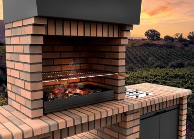 MOVELAR - Barbecue en Béton pour Bois/Charbon PACK 1 VOLTERRA - Cuisine Ext. (Gris/Terre Cuite - 250,5x70x213)M00899 - Extérieur