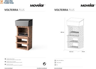 MOVELAR - Barbecue en Béton pour Bois/Charbon PACK 1 VOLTERRA - Cuisine Ext. (Gris/Terre Cuite - 250,5x70x213)M00899 - Extérieur