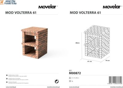 MOVELAR - Barbecue en Béton pour Bois/Charbon PACK 1 VOLTERRA - Cuisine Ext. (Gris/Terre Cuite - 250,5x70x213)M00899 - Extérieur