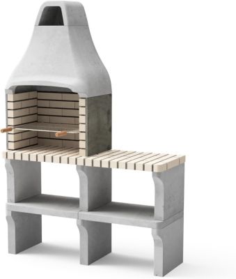 MOVELAR - Barbecue New Iberia PlusxL pour bois et charbon avec évier, robinet et support (Beige - 128x47x190 cm)