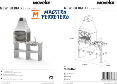 MOVELAR - Barbecue New Iberia PlusxL pour bois et charbon avec évier, robinet et support (Beige - 128x47x190 cm)