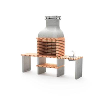 MOVELAR - Barbecue préfabriqué à bois et charbon de bois Altea (Gris, Orange - 268x70x255 cm) REF : M00041 - Usage Extérieur