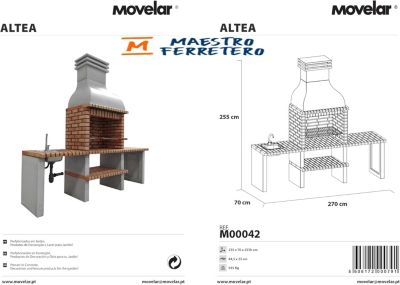 MOVELAR - Barbecue préfabriqué à bois et charbon de bois Altea (Gris, Orange - 268x70x255 cm) REF : M00041 - Usage Extérieur