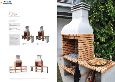 MOVELAR - Barbecue préfabriqué à bois et charbon de bois Altea (Gris, Orange - 268x70x255 cm) REF : M00041 - Usage Extérieur