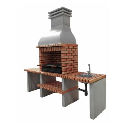 MOVELAR - Barbecue préfabriqué à bois et charbon de bois Altea Plus (Gris, Orange - 268x70x255 cm) REF : M00043 - Usage Extérieur