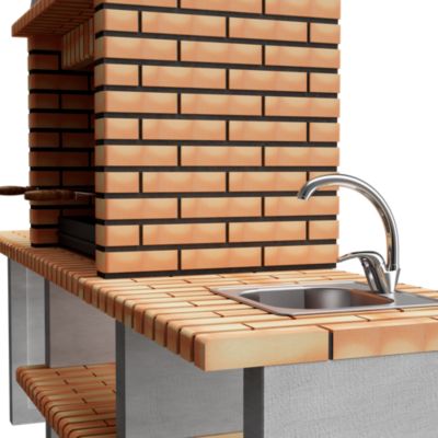 MOVELAR - Barbecue préfabriqué à bois et charbon de bois Altea Plus (Gris, Orange - 268x70x255 cm) REF : M00043 - Usage Extérieur