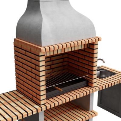 MOVELAR - Barbecue préfabriqué à bois et charbon de bois Altea Plus (Gris, Orange - 268x70x255 cm) REF : M00043 - Usage Extérieur