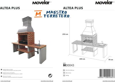 MOVELAR - Barbecue préfabriqué à bois et charbon de bois Altea Plus (Gris, Orange - 268x70x255 cm) REF : M00043 - Usage Extérieur