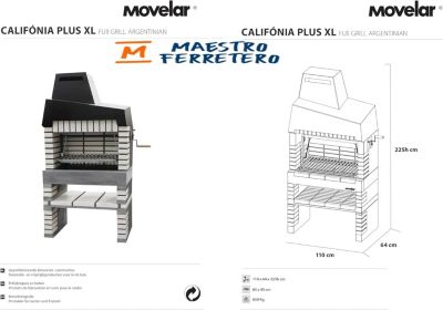 MOVELAR - Barbecue préfabriqué à bois et charbon de bois California PlusxL (Beige - 110x64x225 cm) REF : M00137 - Usage Extérieur