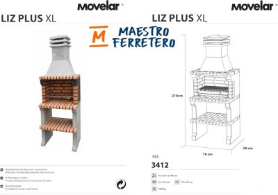 MOVELAR - Barbecue préfabriqué à bois et charbon de bois LizxL (Gris, Orange - 76x58x210 cm) REF : 3412/3 - Usage Extérieur