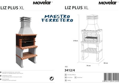 MOVELAR - Barbecue préfabriqué à bois et charbon de bois LizxL (Gris, Orange - 76x58x210 cm) REF : 3412/4 - Usage Extérieur