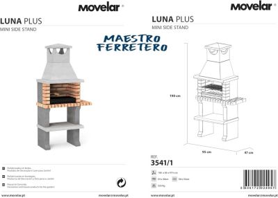 MOVELAR - Barbecue préfabriqué à bois et charbon de bois Luna PlusxL (Gris, Orange - 95x47x190 cm) REF : 3541/1 - Usage Extérieur