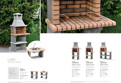 MOVELAR - Barbecue préfabriqué à bois et charbon de bois Luna PlusxL (Gris, Orange - 95x47x190 cm) REF : 3541/1 - Usage Extérieur
