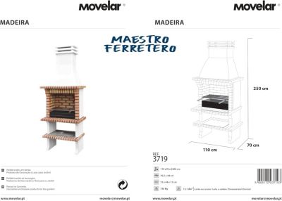 MOVELAR - Barbecue préfabriqué à bois et charbon de bois Madeira Plus (Gris, Orange - 110x70x250 cm) REF : 3719 - Extérieure