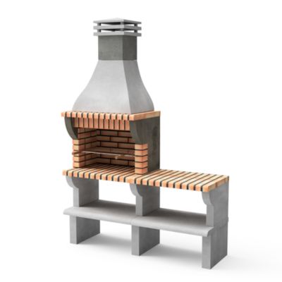MOVELAR - Barbecue préfabriqué à bois et charbon de bois MaipuxL avec 1 support latéral (Gris,Orange - 165x58x245 cm) REF : 3535/2