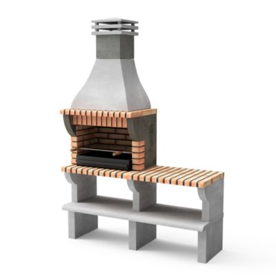 MOVELAR - Barbecue préfabriqué à bois et charbon de bois MaipuxL avec 1 support latéral (Gris, Orange- 165x58x245 cm) REF : 3535/3