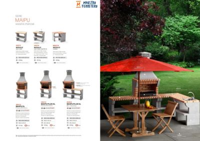 MOVELAR - Barbecue préfabriqué à bois et charbon de bois MaipuxL avec 1 support latéral (Gris, Orange- 165x58x245 cm) REF : 3535/3